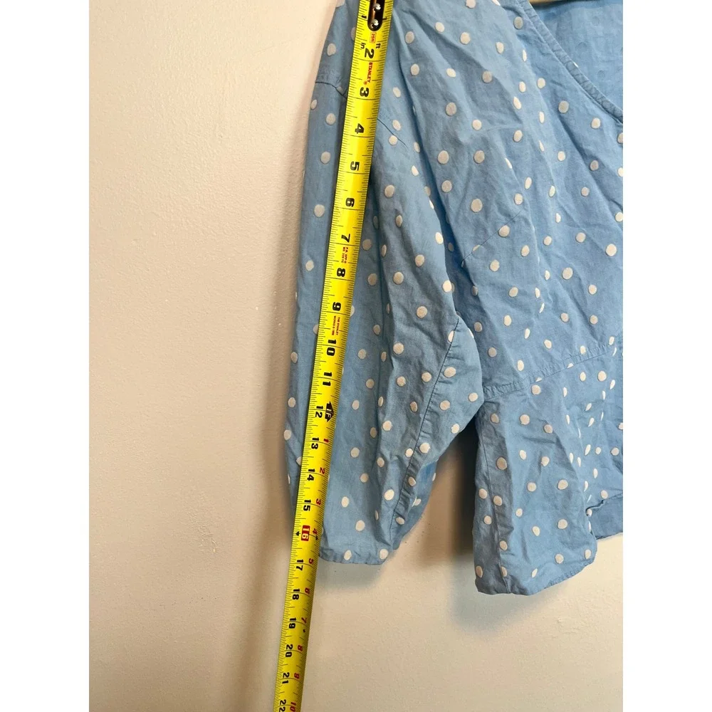 Madewell Blue Polka Dot Cotton Puff Sleeve Peplum Button Front Top L1607 Size 2